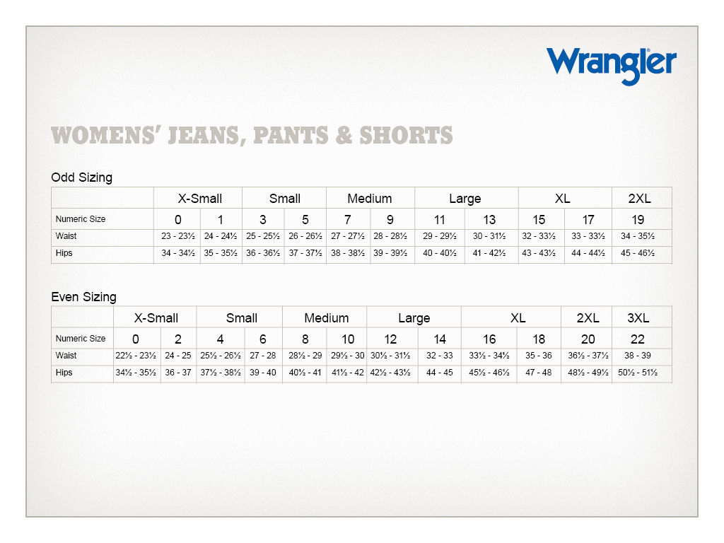 Wrangler Jeans Size Chart Mens