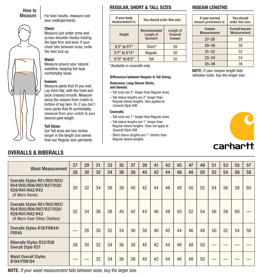 Carhartt Size Charts