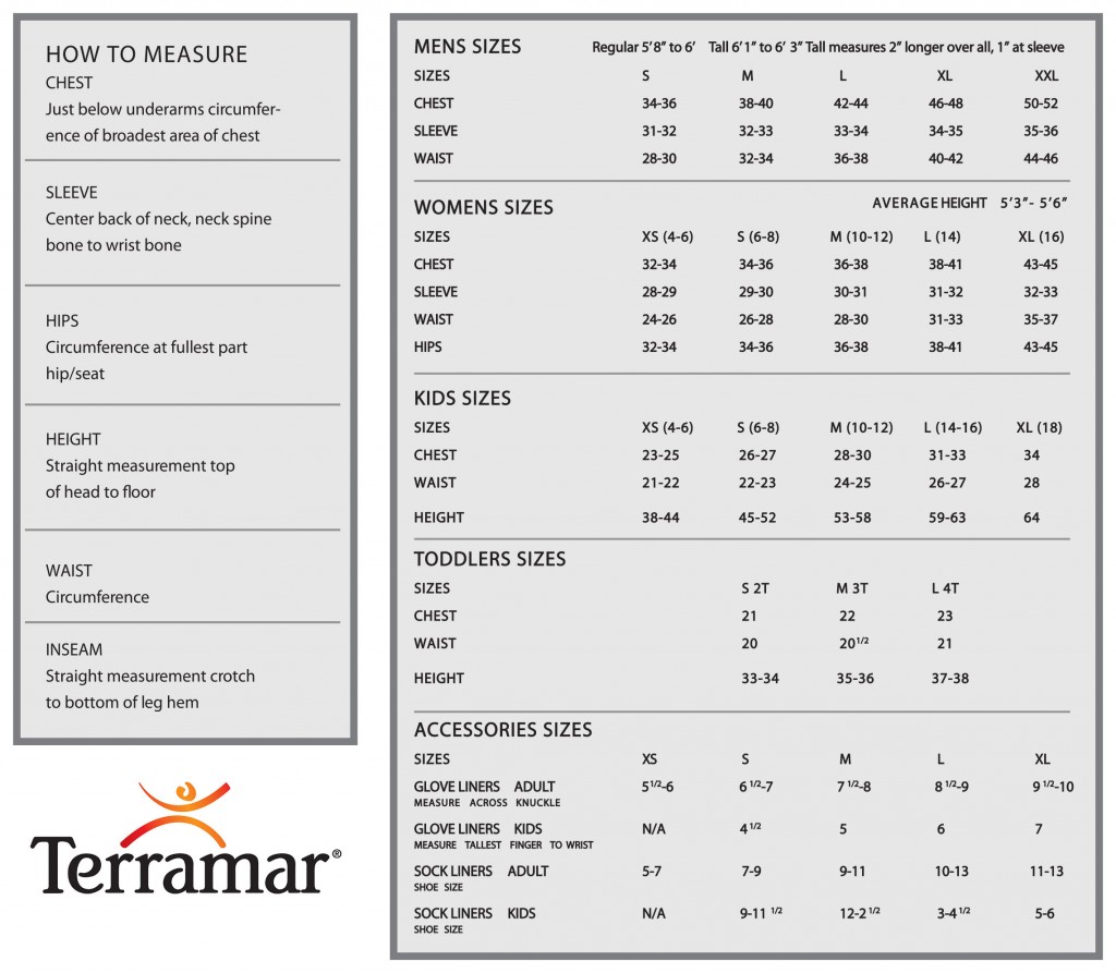 Terramar Size Charts